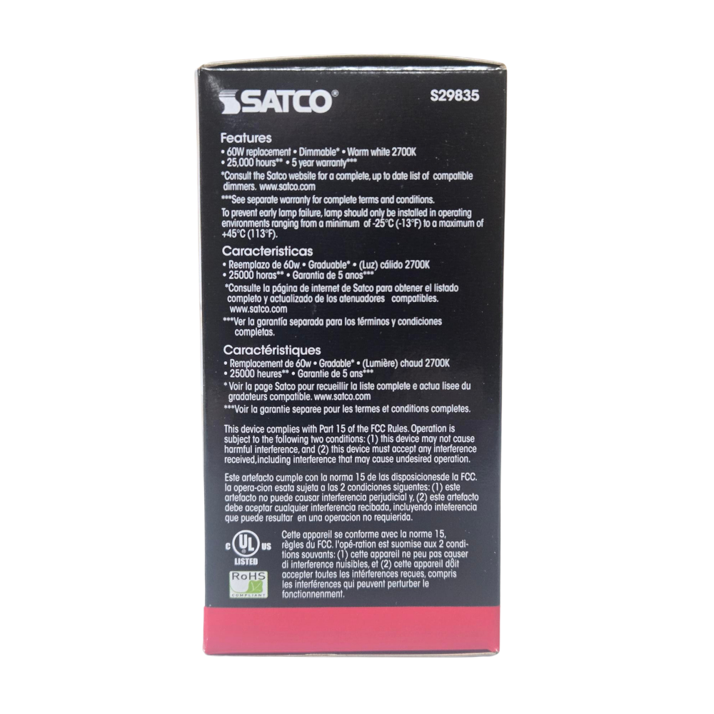 Satco Single 9.8 Watt Dimmable A19 Medium LED Bulb - 800 Lumens and 2700K (29835)