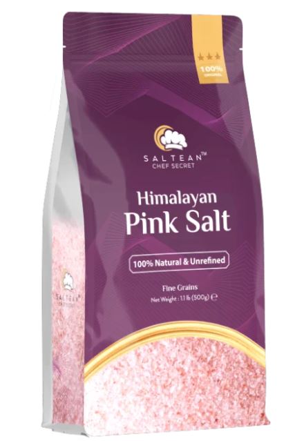 Saltean Chef Secret Pink Himalayan Salt, 1.1 lb. Fine Grind Standing Pouch
