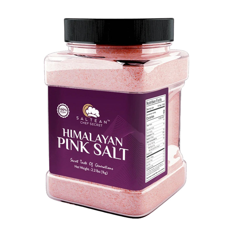 Saltean Chef Secret Pink Himalayan Salt, 2.2 lb. Fine Grind Square Grip Jar