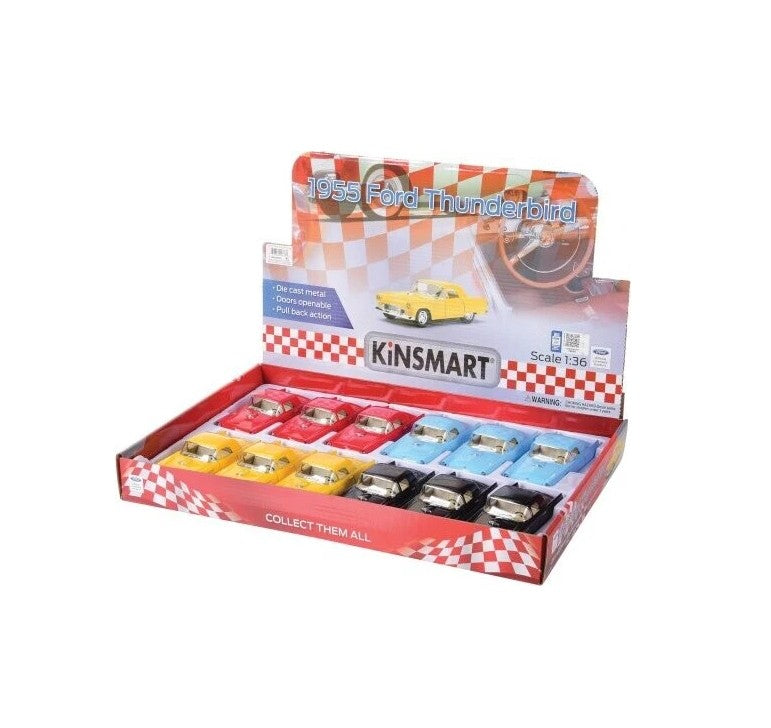 KiNSMART Diecast 1955 Ford Thunderbird - 1:36 Scale, 12 Pack (273215)