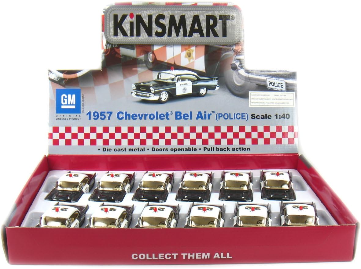 KiNSMART Diecast 1957 Chevy Bel Air (Police) - 1:40 Scale, 12 Pack (273277)