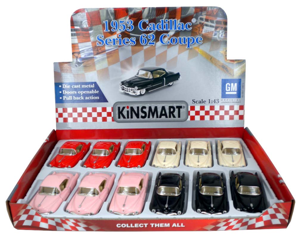 KiNSMART Diecast 1953 Cadillac Series 62 Coupe - 1:43 Scale, 12 Pack (273994)