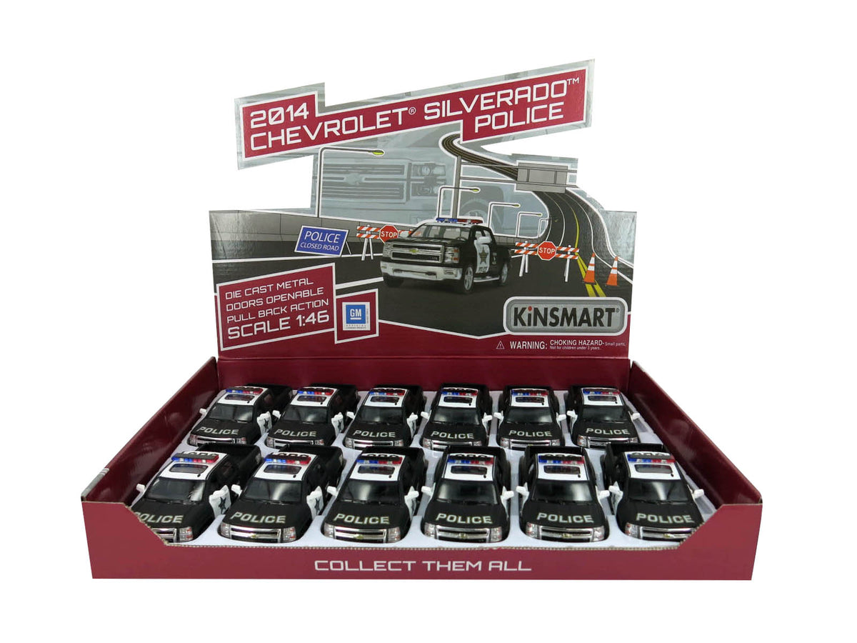 KiNSMART Diecast 2014 Chevrolet Silverado (Police) - 1:46 Scale, 12 Pack (275196)