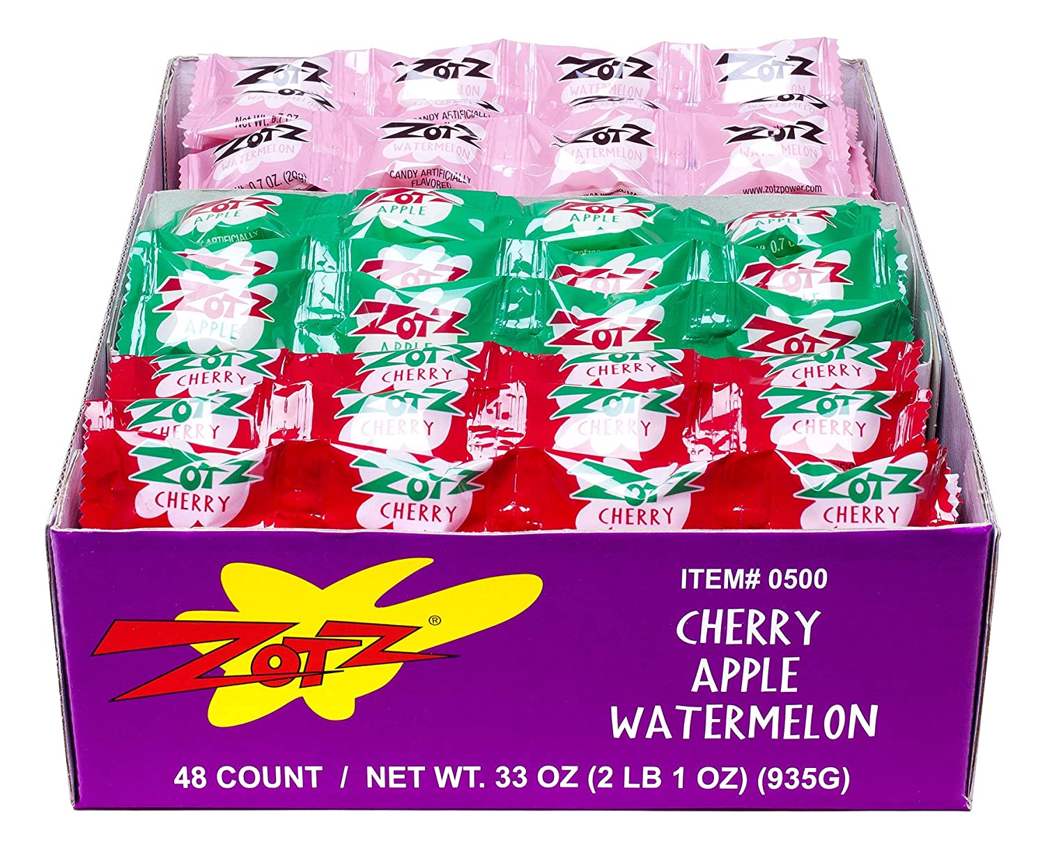 ZOTZ Strings: Cherry, Apple, Watermelon, 48 assorted 4-piece strings