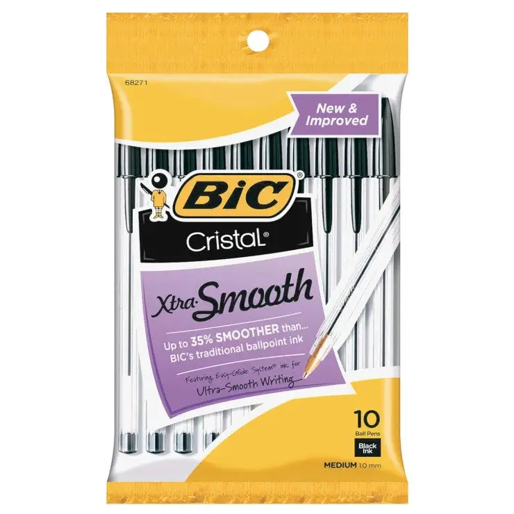 BIC Cristal Xtra Smooth Medium Point Black Ballpoint Pen 10 Count