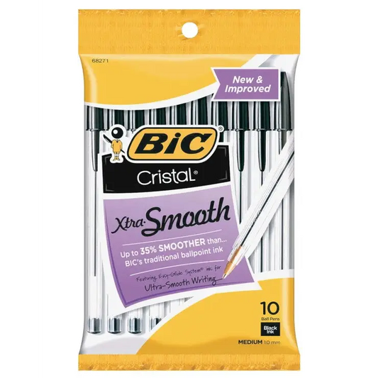 BIC Cristal Xtra Smooth Medium Point Black Ballpoint Pen 10 Count