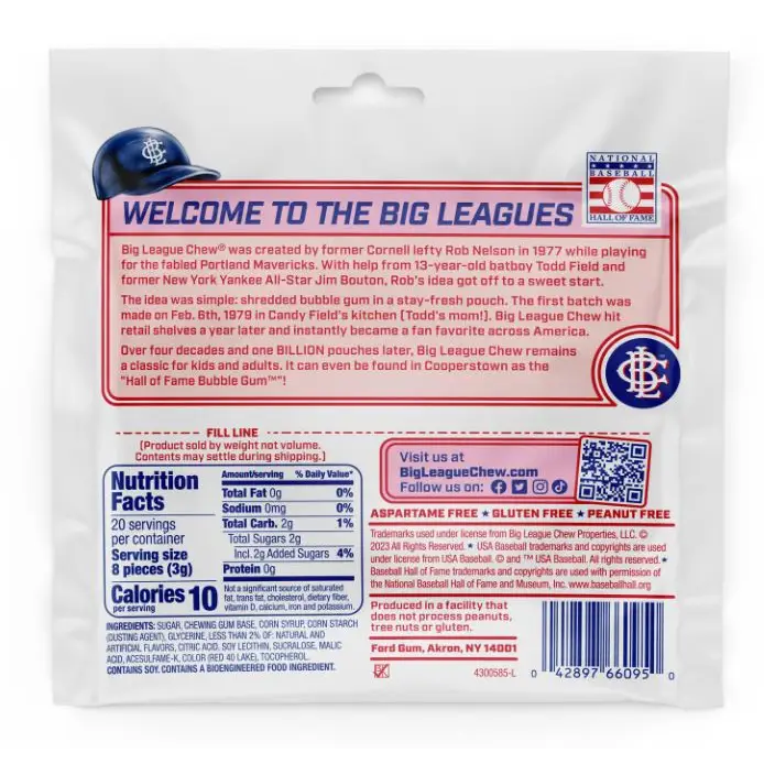 Big League Chew Slammin Strawberry 2.12 oz. Box of 12 bags - Sweets N Snacks