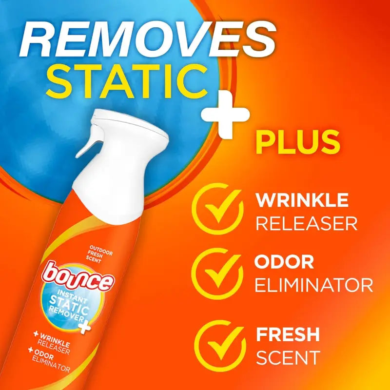 Bounce Anti Static Spray 3 in 1 Instant Anti Static Spray Wrinkle Release Odor Eliminator and Fabric Refresher Spray