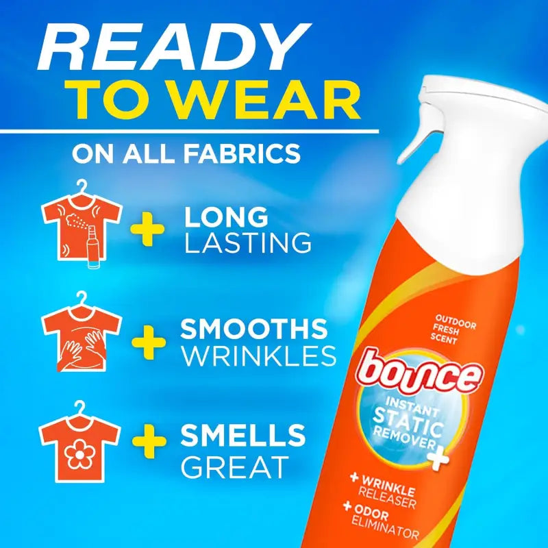 Bounce Anti Static Spray 3 in 1 Instant Anti Static Spray Wrinkle Release Odor Eliminator and Fabric Refresher Spray