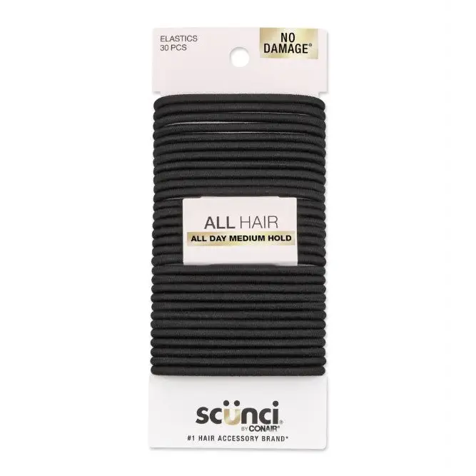 Scunci No Damage Black Elastics 30 Count