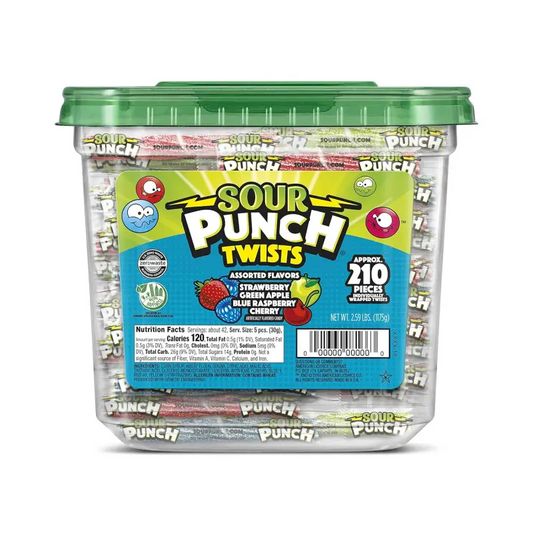 Sour Punch Twists 3’’ Individually Wrapped Candy Assorted Flavors 2.59 LB Tub