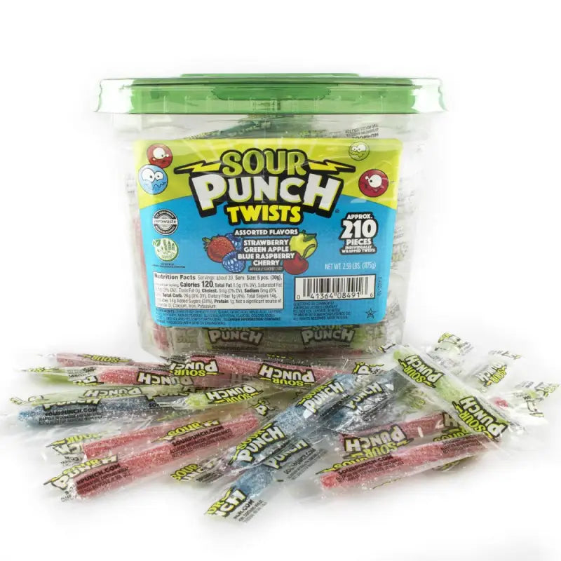Sour Punch Twists 3’’ Individually Wrapped Candy Assorted Flavors 2.59 LB Tub
