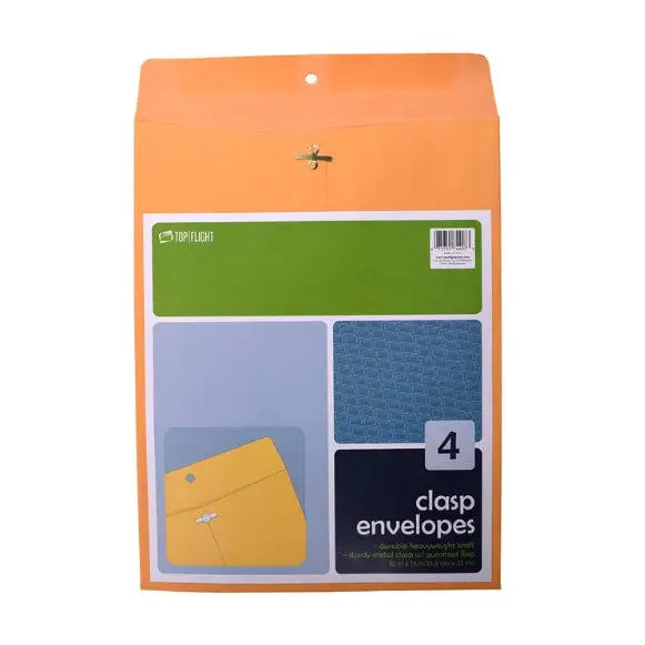 Top Flight Kraft Envelopes Double Prong Clasp Gummed 10’’ x 13’’ 4 pack