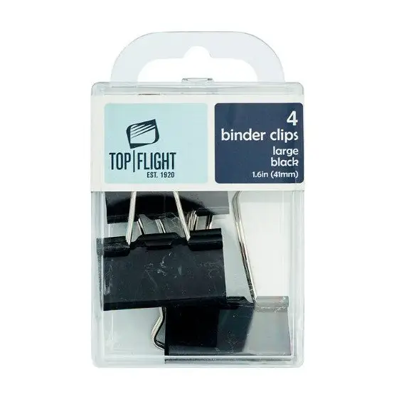 Top Flight Large Binder Clips 4pcs Black