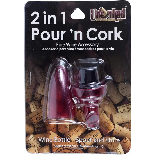 Uncorked 2-in-1 Pour and Cork Wine Stopper and Spout Colors Vary 1-Pack