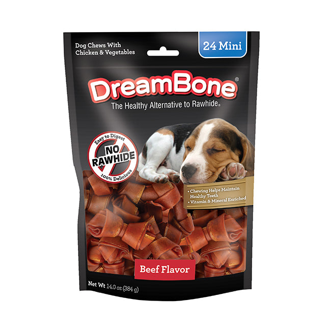 DreamBone Beef Classic Bone Chews - Mini Bones, 24 count bag