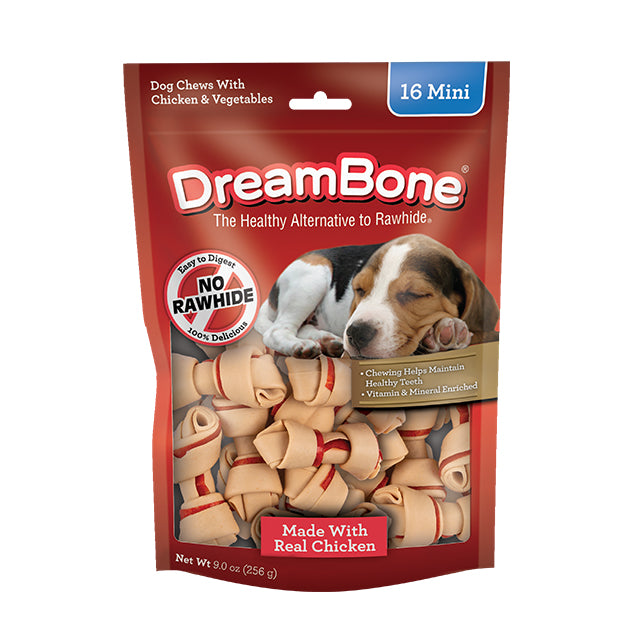 DreamBone Chicken Classic Bone Chews - Mini Bones, 16 count bag