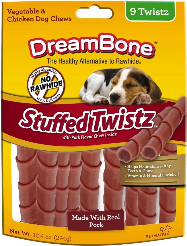 DreamBone Stuffed Twistz, Pork Flavor, 9 pack