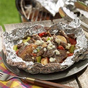 GRILLED BLEU CHEESE STEAK AND POTATO FOIL PACKETS