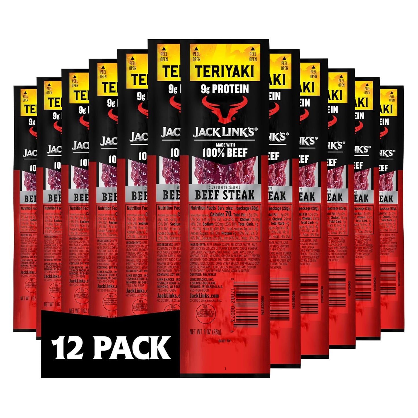 Jack Link's Teriyaki Beef Steak, 1 oz., Pack of 12 (00274)