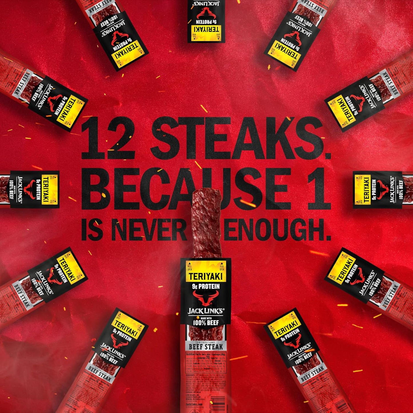 Jack Link's Teriyaki Beef Steak, 1 oz., Pack of 12 (00274)