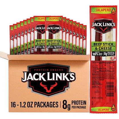 Jack Link's Jalapeno Sizzle Beef & Cheese, 1.2 oz., Pack of 16 (00140)