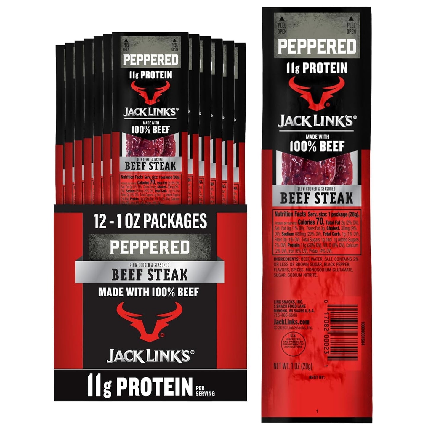 Jack Link's Peppered Steaks, 1 oz., Pack of 12 (00323)