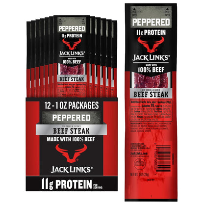 Jack Link's Peppered Steaks, 1 oz., Pack of 12 (00323)