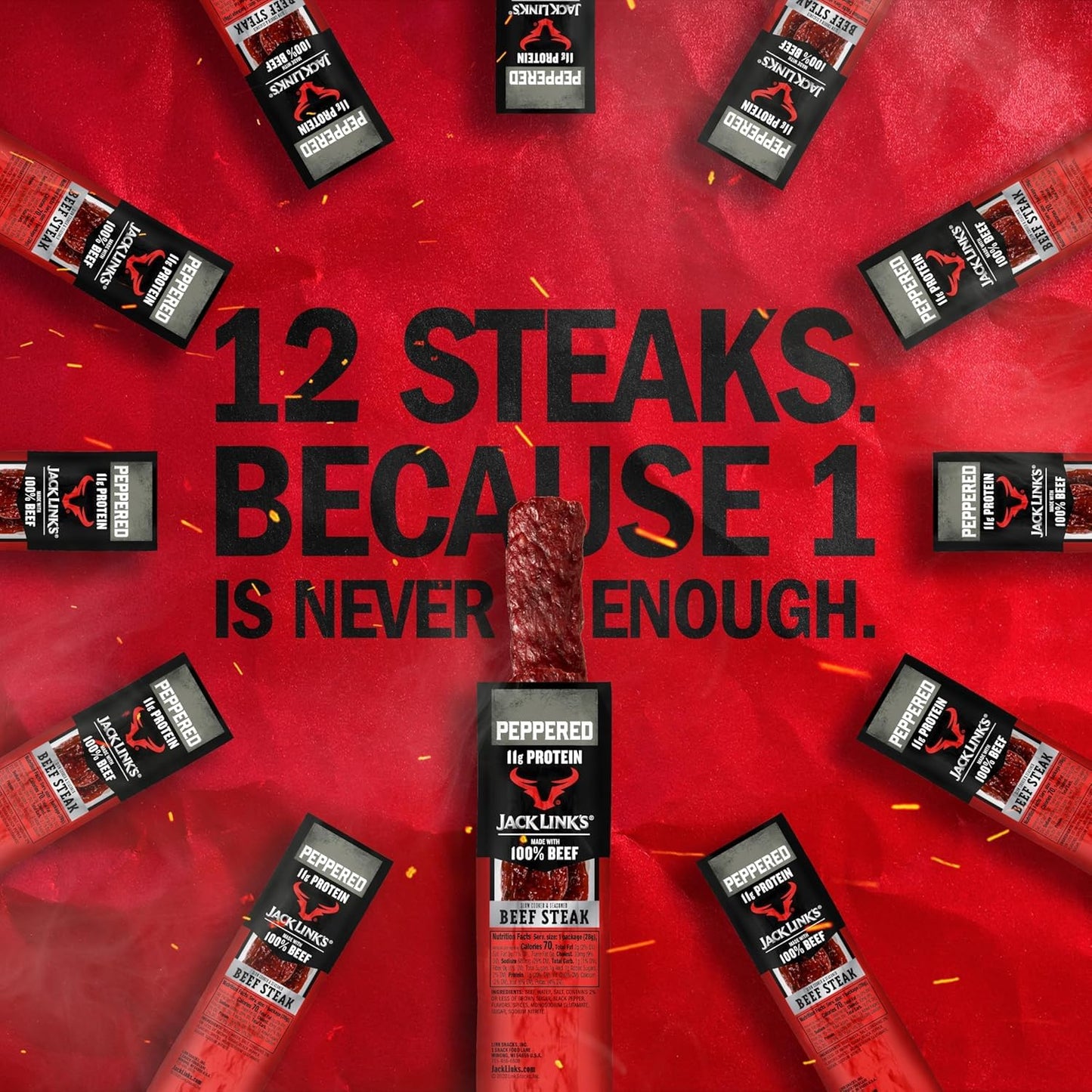 Jack Link's Peppered Steaks, 1 oz., Pack of 12 (00323)