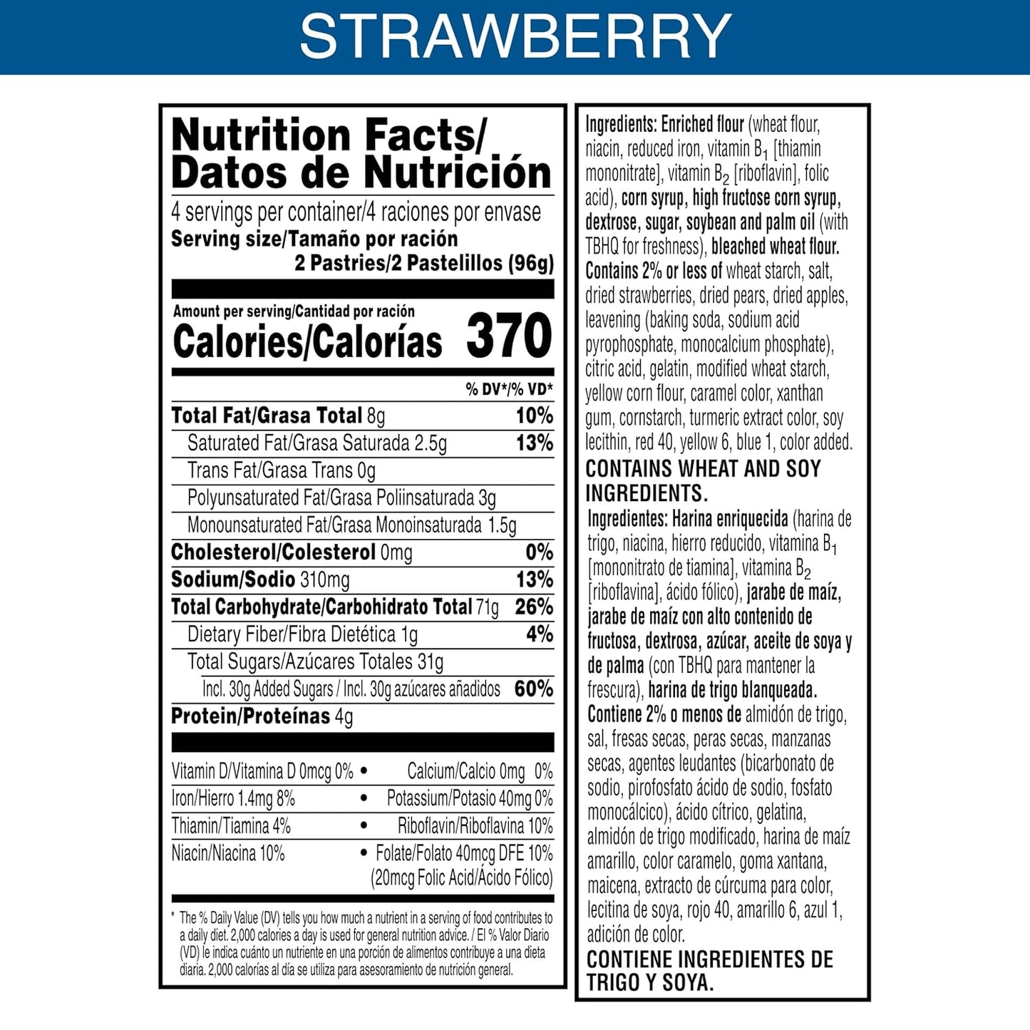 Kellogg's Frosted Strawberry Pop Tarts, 4 Pack, 8 Pastry Count (22271)
