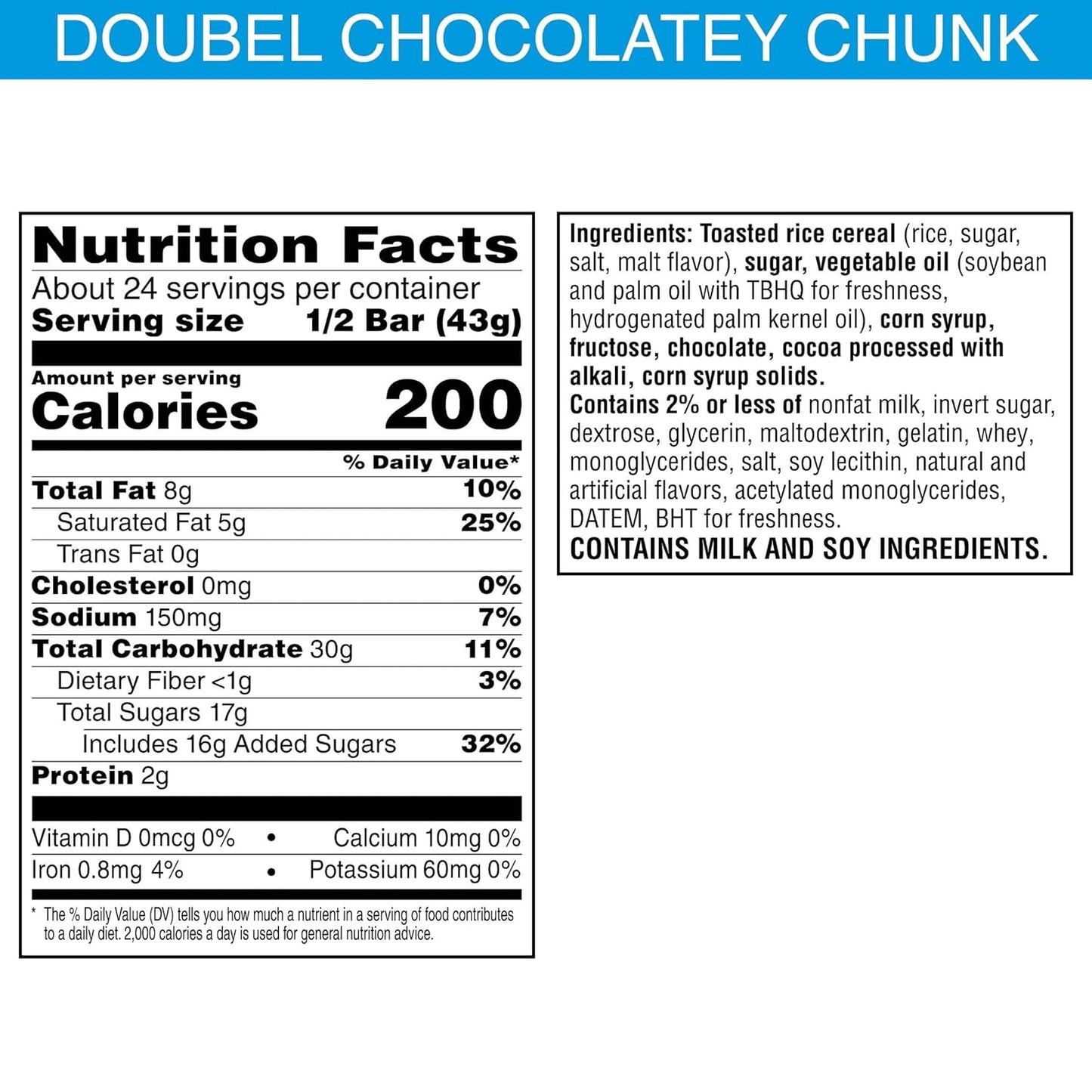 Kellogg's Rice Krispies Treat Double Chocolate Chunk Big Bar, 12 Count (25119)