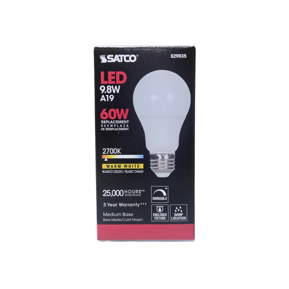 Satco Single 9.8 Watt Dimmable A19 Medium LED Bulb - 800 Lumens and 2700K (29835)
