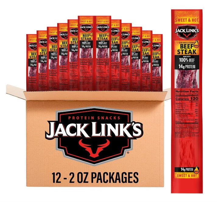 Jack Link's Sweet & Hot Steak Strips, 2 oz. (01166) (Pack of 12)