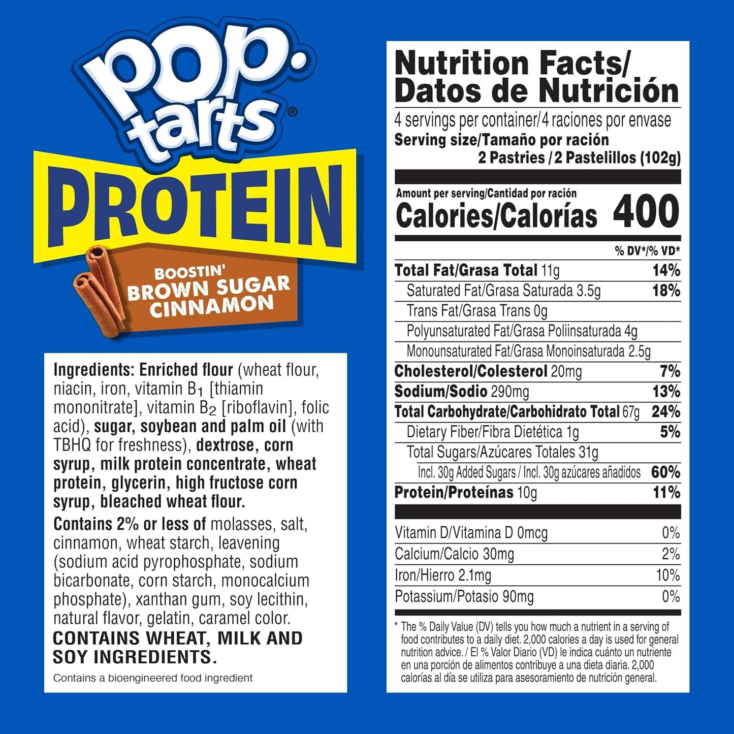 Kellogg's Pop Tarts Protein Boostin' Brown Sugar Cinnamon, 4 Pack, 8 Pastry Count (33055)