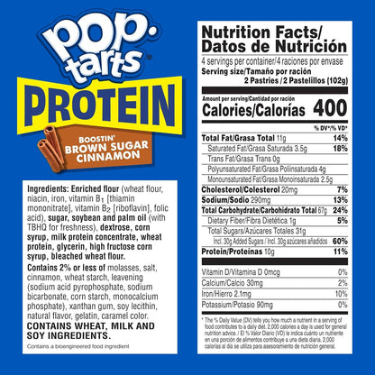 Kellogg's Pop Tarts Protein Boostin' Brown Sugar Cinnamon, 4 Pack, 8 Pastry Count (33055)