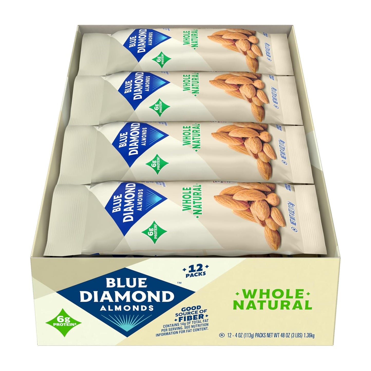 Blue Diamond Whole Natural Almonds, 4 oz. (Pack of 12) (11025)