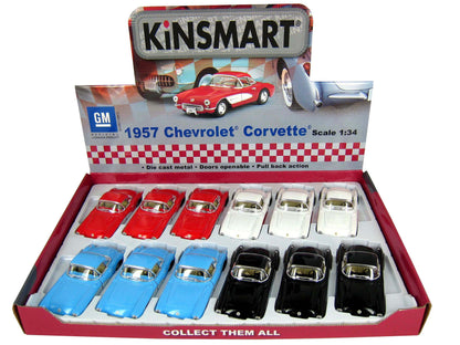 KiNSMART Diecast 1957 Chevy Corvette - 1:34 Scale, 12 Pack (273154)