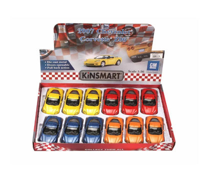 KiNSMART Diecast 2007 Chevy Corvette Z06 - 1:36 Scale, 12 Pack (273277)