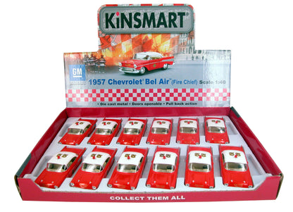 KiNSMART Diecast 1957 Chevy Bel Air (Fire Chief) - 1:40 Scale, 12 Pack (273185)