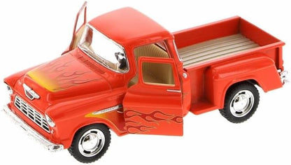 KiNSMART Diecast 1955 Chevy Stepside Pick-up (Flame) - 1:32 Scale, 12 Pack (275134)