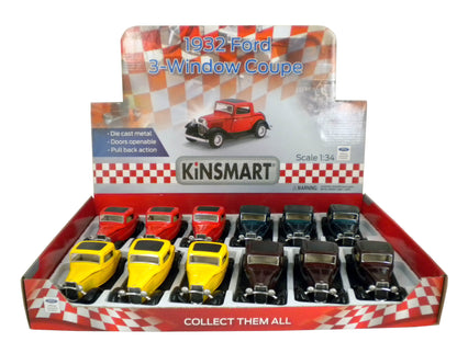 KiNSMART Diecast 1932 Ford 3-Window Coupe - 1:34 Scale, 12 Pack (275134)