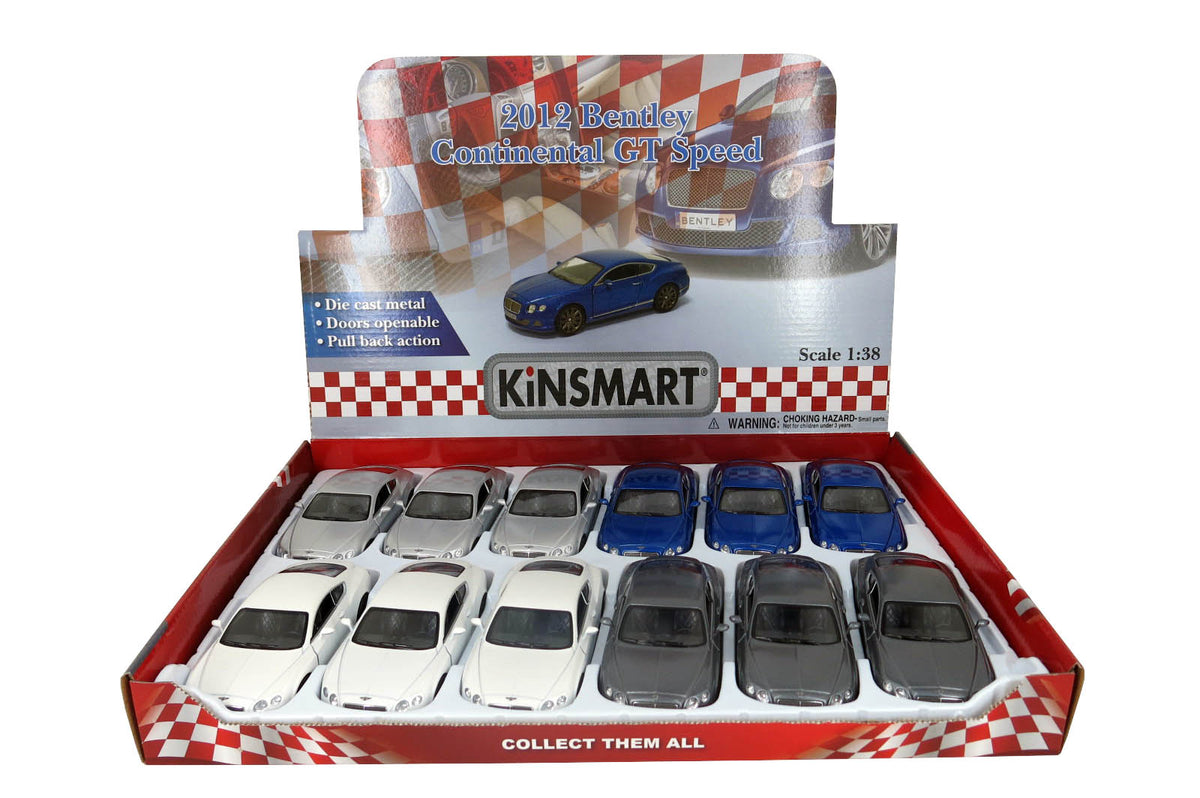 KiNSMART Diecast 2012 Bentley Continental GT Speed- 1:38 Scale, 12 Pack (274878)