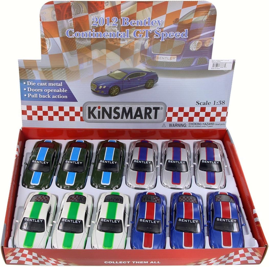 KiNSMART Diecast 2012 Bentley Continental GT Speed w/ Printing - 1:38 Scale, 12 Pack (276346)