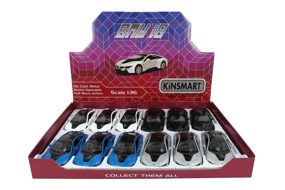 KiNSMART Diecast BMW i8 - 1:36 Scale, 12 Pack (275066)