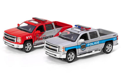 KiNSMART Diecast 2014 Chevrolet Silverado (Fire/Police) - 1:46 Scale, 12 Pack (275226)