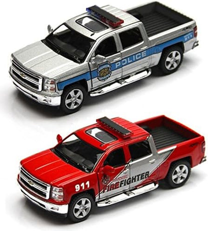 KiNSMART Diecast 2014 Chevrolet Silverado (Fire/Police) - 1:46 Scale, 12 Pack (275226)
