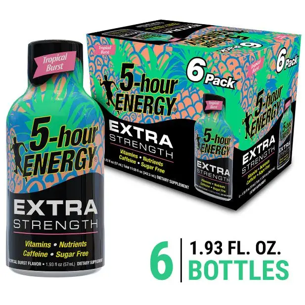 5-Hour Energy Extra Strength Tropical Burst Flavor 6 pack - 1.93 fl oz per bottle