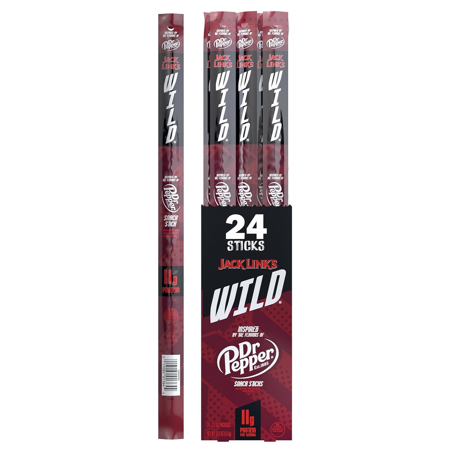 Jack Link's Wild Snack Sticks, Dr. Pepper Flavor, 2.2 oz. sticks, Pack of 24