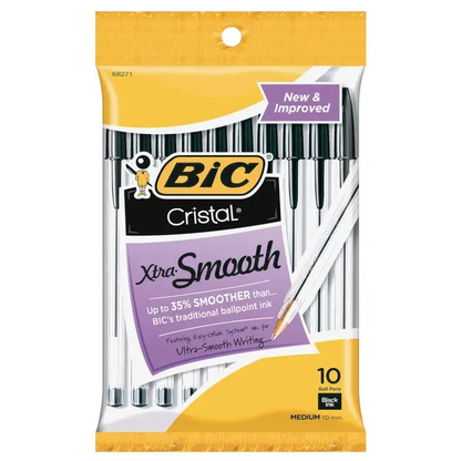 BIC Cristal Xtra Smooth Medium Point Black Ballpoint Pen 10 Count
