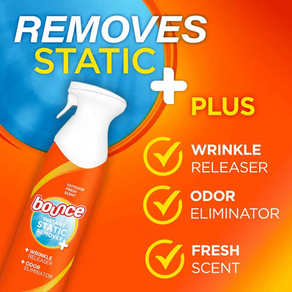 Bounce Anti Static Spray 3 in 1 Instant Anti Static Spray Wrinkle Release Odor Eliminator and Fabric Refresher Spray